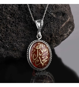 Tamamı El Yazısı Allah Resulu Muhammed Akik Kolye
