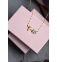 925 Ayar Gümüş Gold Kaplama Opal Taşlı Lale Kolye