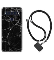 TCL 10L 10 Plus 10SE 20E 20SE 30 L7 Kılıf Boyun Askılı Silikon Fragile Black Mermer 1378