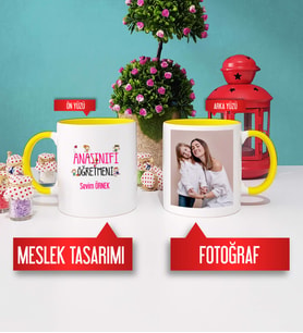 Anasınıfı Öğretmenine Hediye Anasınıfı Öğretmeni Kupa Bardak Sarı Fotoğraflı