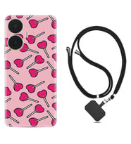 Realme C55 Kılıf Resimli Boyun Askılı İpli Desenli Silikon Heart Lollipop 1414