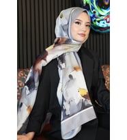 Çiçek Desen Gri Soft Pamuk Şal (Standart)
