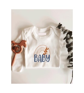 Baby Yazılı Gökkuşağı Uzun Kol Çıtçıtlı Organik Bebek Body