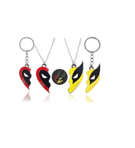 Deadpool & Wolverine Best Friends Sevgili Çift Arkadaş Kolye ve Anahtarlık Seti (Gümüş)