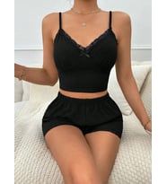 Siyah Askılı 2li Şortlu Şortlu Pijama Takımı