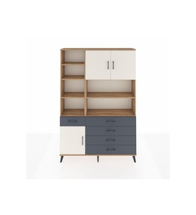 Arges Dolap 9 Raflı 5 Çekmeceli 3 Kapaklı 132x30x195 Çam-Aytaşı/Antrasit