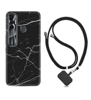 Tecno Spark 6 6 Go 8C 8 Pro 7 7 Pro Kılıf Boyun Askılı Silikon Siyah Mermer 1299