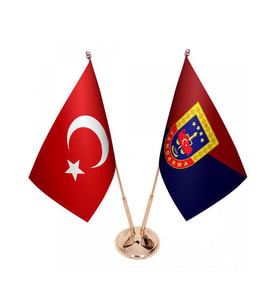 Masa Üstü Jandarma Bayrağı Türk Bayrağı İkili Pirinç Direk Masa Bayrak Seti