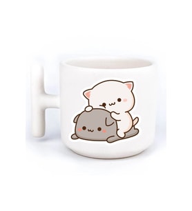 Mochi Cat Aşk Sevgili Eş El Yapımı T Kulplu Fincan