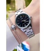 Casio CSISTE25 Kadranı Siyah Kordonu Gümüş Renk Hediye Paketli Kadın Kol Saati ve Bileklik