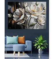 Beyaz Çiçekli Modern Sanat Tablosu Dekoratif Kanvas - Mdf Ahşap Tablo