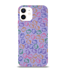 Apple iPhone 12 Mini Uyumlu Lansman Kılıf Hello Kitty Tasarımlı İçi Kadife Kapak-Lila (Şeffaf)