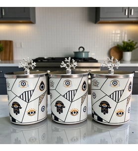 Baharatlık Silindir 3 lü Metalli Kahve Köşesi Hamse Desenli 750 ml Mercan GÜMÜŞ