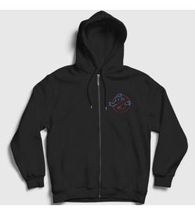 Presmono Unisex Siyah Neon Logo Film Hayalet Avcilari Ghostbusters Fermuarlı Kapüşonlu Sweatshirt 409343tt
