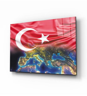 Türk Bayrağı ve Dünya Cam Tablo 4mm Dayanıklı Temperli