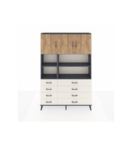 Arges Dolap 8 Raflı 8 Çekmeceli 3 Kapaklı 132x30x195 Antrasit-Çam/Aytaşı