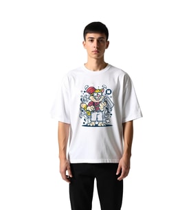 Çılgın Kedi Karakteri Baskılı Erkek Oversize Tişört