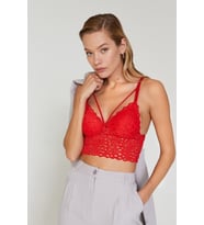 Liona Dantelli Ekru Bralet Takım (Kırmızı)