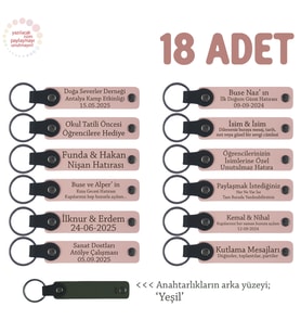 Öğrencilerine Anlamlı Karne Hediyesi, 18’li Set, Kişisel Mesajlı Anahtarlık, Pudra & Yeşil