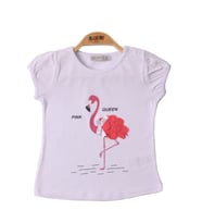 Toontoy Kız Bebek Filamingo Baskılı Tişört (Beyaz)