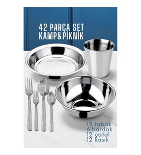 42 Parça Tabak Kase Bardak Çatla Kaşık Seti Kamp Piknik Seti  721970