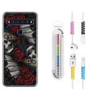 TCL 10L 10 Plus 10SE 20E 20SE 30SE L7 Kılıf Kablo Koruma Spiral Silikon Skull Rose 1673