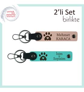 Kedi İle Büyüyen Çocuklara Anlamlı Hediye, Kalpli Pati Motifli Anahtarlık Takımı, Yavru Ağzı-Turkuaz