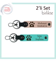 Kedi İle Büyüyen Çocuklara Anlamlı Hediye, Kalpli Pati Motifli Anahtarlık Takımı, Yavru Ağzı-Turkuaz