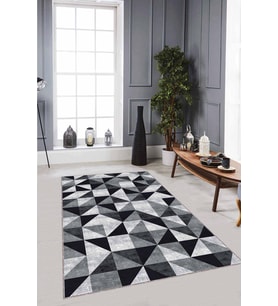 Siyah Geometrik Kaymaz Taban Makinede Yıkanabilir Halı PR04 - 100 x 160 cm