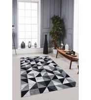 Siyah Geometrik Kaymaz Taban Makinede Yıkanabilir Halı PR04 - 100 x 160 cm