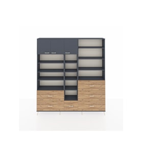 Arges Dolap 17 Raflı 6 Çekmeceli 3 Kapaklı 220x30x243 Antrasit-Antrasit/Çam