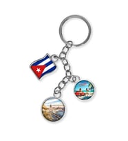 Küba Üçlü Epoksi Metal Çift Taraflı Damla Anahtarlık Cuba (Çok Renkli)