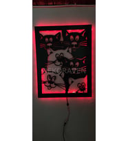 Kediler Led Işıklı Tablo (Kırmızı)