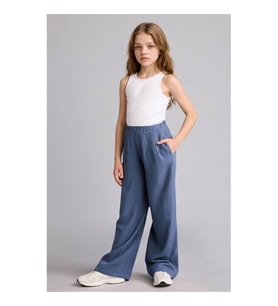 Defacto Wide Leg Keten Karışımlı indigo Kız Çocuk Pantolon H1212A8/IN245