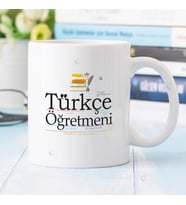 Kişiye Özel Türkçe Öğretmeni Fotoğraflı Yazılı Kupa Bardak (Beyaz - Beyaz)