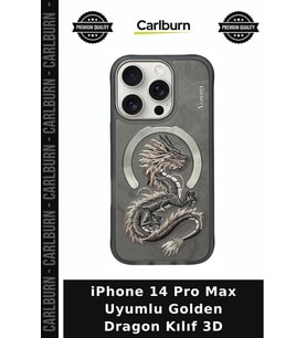 iPhone 14 Pro Max Uyumlu Golden Dragon Kılıf 3D İşlemeli Aksesuar Cep Aksesuarı Taşınabilir Koruma