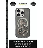 iPhone 14 Pro Max Uyumlu Golden Dragon Kılıf 3D İşlemeli Aksesuar Cep Aksesuarı Taşınabilir Koruma