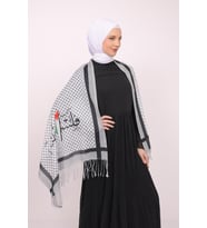 Şal Kefiye Puşi Püskülsüz Filistin Arapçası, Bayraklı Haritası Baskılı Filistin Şal S100007
