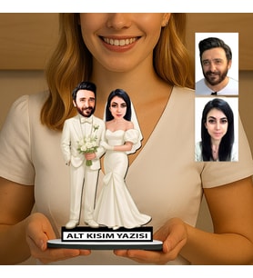 KİŞİYE ÖZEL SEVGİLİLER GÜNÜ HEDİYESİ GELİN DAMAT KARİKATÜR BİBLO FN38