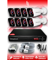 BAYICAM 8 Kameralı Kare 8 Dış Kamera Set HDD'siz Full HD Gece Görüşlü Güvenlik Kamerası Sistemi