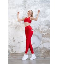 Kırmızı Yandan Cepli Spor Tayt