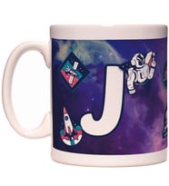 J Harfi Uzay Astronot Tasarım Renkli Harfli Kupa Bardak