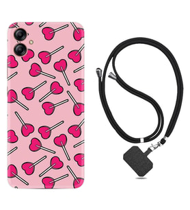 Samsung Galaxy A04E Kılıf Resimli Boyun Askılı İpli Desenli Silikon Heart Lollipop 1414