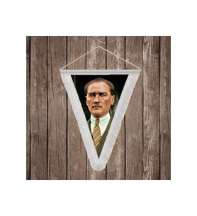 Takım Elbise Gazi Mustafa Kemal Atatürk Beyaz Saçaklı Üçgen Flama Bayrak Hatıra Flama ATA55