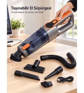 Lexroo Ev ve Araç İçi Temizlik İçin Taşınabilir El Süpürgesi Başlık ve Esnek Hortum Setli