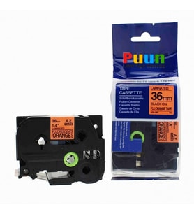 PUUN®Brother P-Touch TZE-B61 36MM x 8m Fosforlu Turuncu Orange Üzerine Siyah Muadil Laminasyon Etiket Şeridi (Çok Renkli)