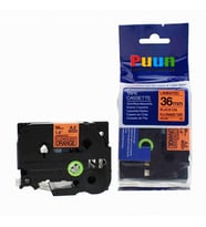PUUN®Brother P-Touch TZE-B61 36MM x 8m Fosforlu Turuncu Orange Üzerine Siyah Muadil Laminasyon Etiket Şeridi (Çok Renkli)