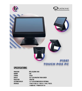 QUATRONIC 15.6 Dokunmatik (İki Ekranlı) P1561E-D CORE i5 4GB RAM- 128GB SSD- FDOS- POS PC