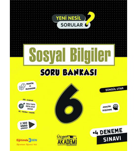 Üçgen Akademi 6.Sınıf Sosyal Bilgiler Soru Bankası+4 Deneme Sınavı (Beyaz)