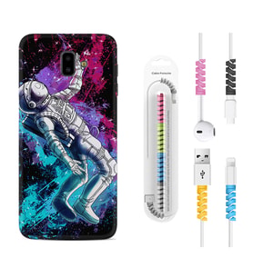 Samsung J6 Plus J7 Prime J7 Pro M20 Kılıf Kablo Koruma Spiral Silikon Astronot Signs 1753